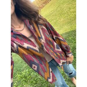 Vintage Blair Snap Closure Aztec Print Button Down, Small USA